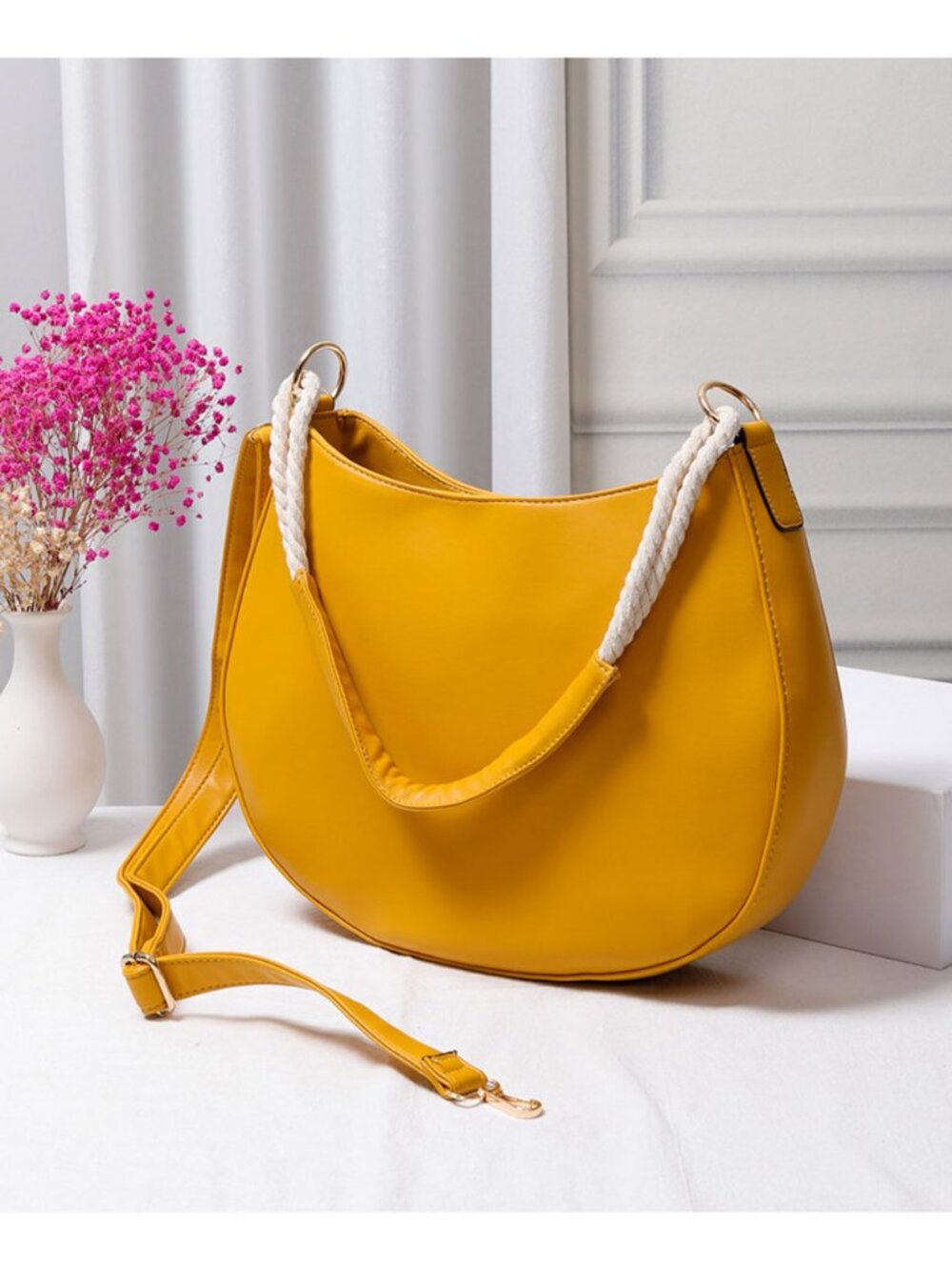Tigerstars Solid Mustard Faux Leather Shoulder Crossbody Bag